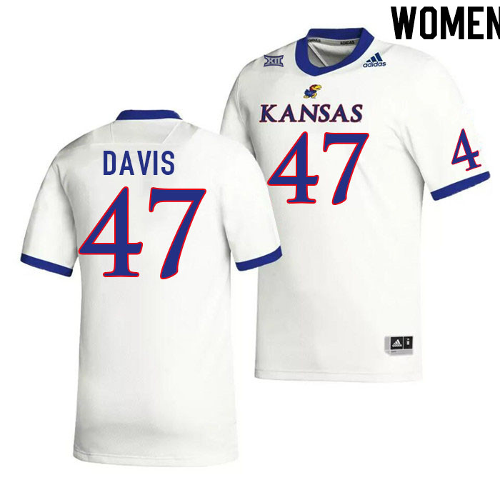 Women #47 Jacoby Davis Kansas Jayhawks College Football Jerseys Stitched Sale-White - Click Image to Close